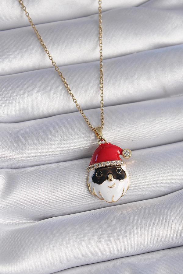 Gold Renk Zincir Zirkon Taşlı Noel Baba Figür Kadın Kolye - EBJ261410W29089 - Image 1