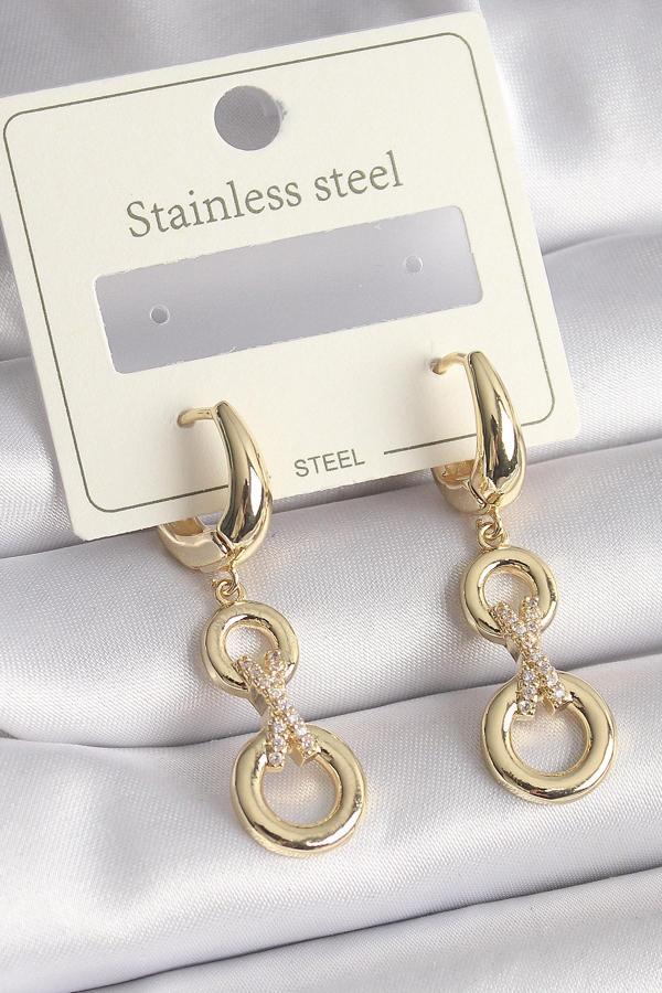 Gold Renk Zirkon Taş Detaylı Sallantı Model Kadın Küpe - EBJ261410W29303 - Image 1