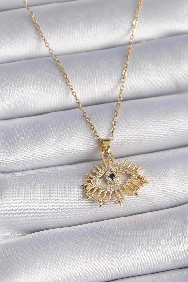 Gold Renk Zirkon Taşlı Göz Model Kadın Kolye - EBJ261410W29079 - Image 1