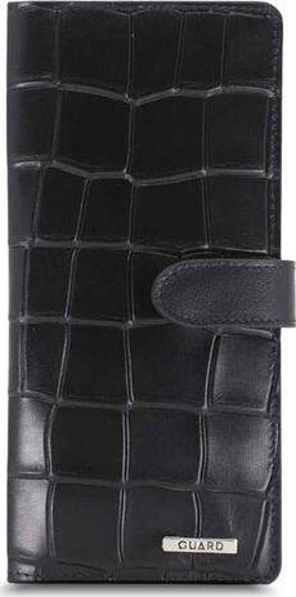 Guard Large Croco Hakiki Deri Siyah Kart ve Para Slotlu Telefon Cüzdanı - GDR241116WT819 - Image 1