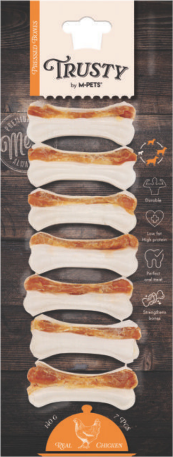 M-PETS Trusty Chicken Press Kemik Köpek Ödülü 7 Li 140 Gr - Image 1