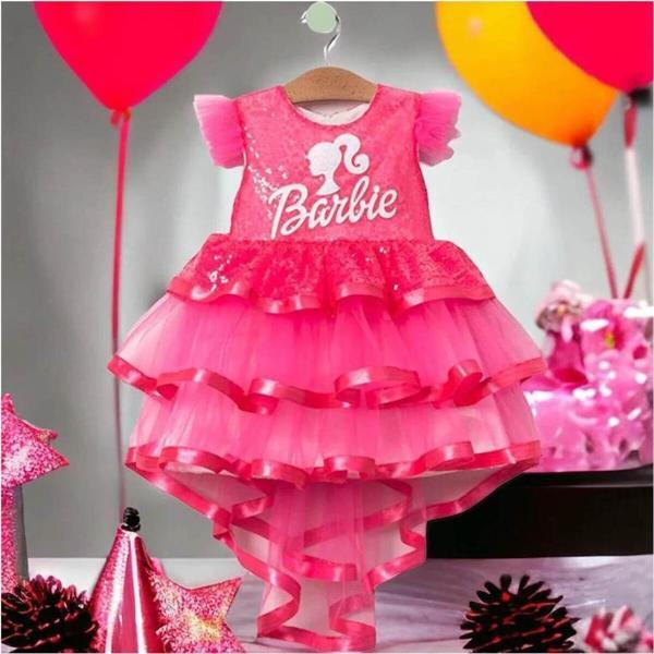 Barbie Baskılı  Kız Elbise 1/4 yaş - Image 1