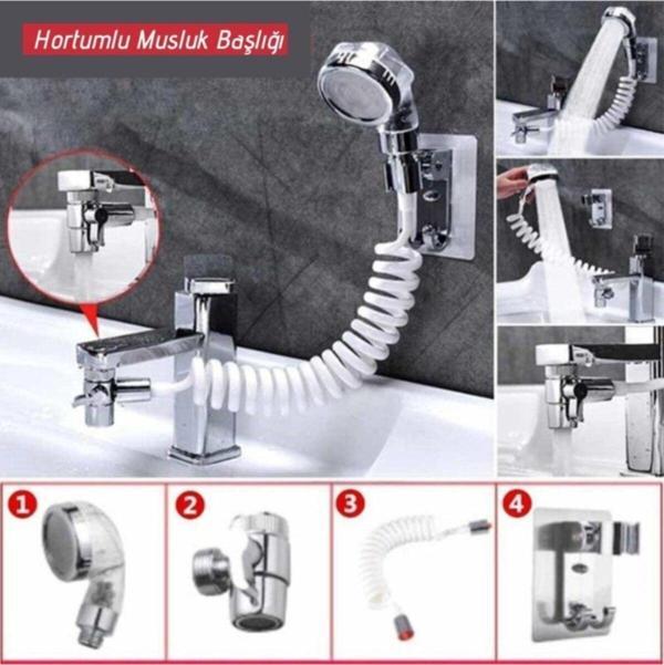 EveFix 2 In 1 Spiral Hortumlu Ayarlanabilir Hareketli Banyo Mutfak Lavabo Musluk Duş Başlığı - Image 1