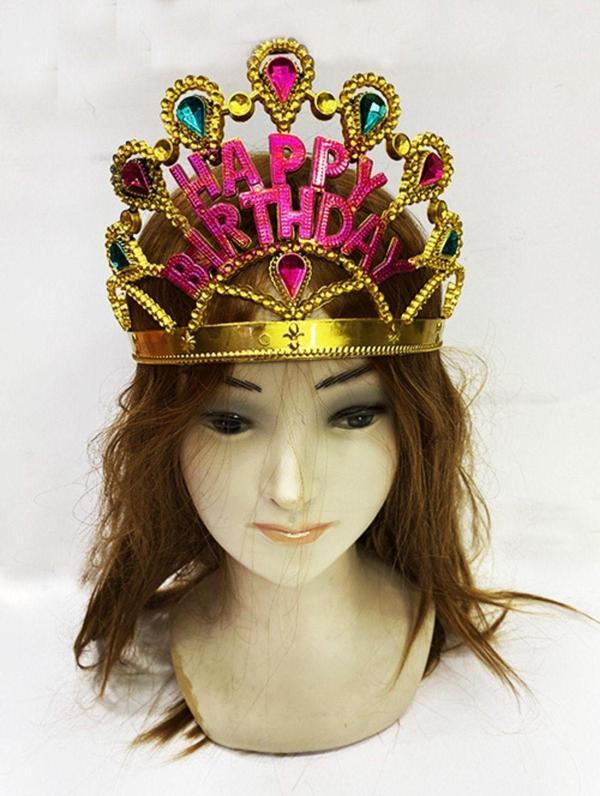 EveFix Altın Renk Happy Birthday Yazılı Doğum Günü Tacı 60 Cm - Image 1