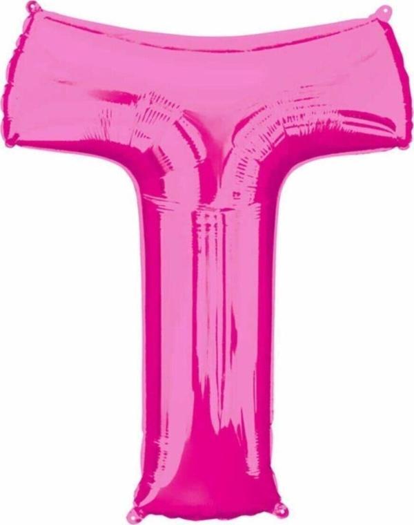 EveFix 1 Metre Pembe T Harfi Folyo Harf Balon Pembe Folyo Balon Sevgiliye Özel Pink T - Image 1
