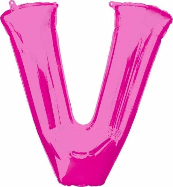 EveFix 1 Metre Pembe V Harfi Folyo Harf Balon Pembe Folyo Balon V Harf Balon Anlara Özel Balon V - Image 1