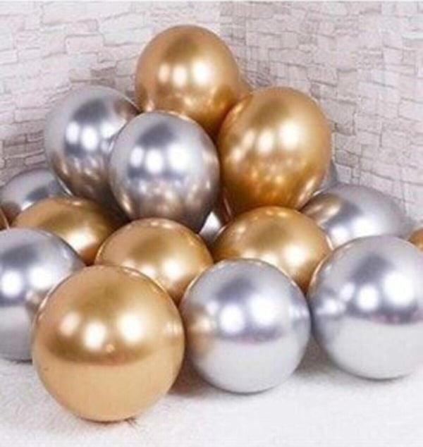 EveFix 10 Adet Gümüş Ve Altın Rengi Parlak Metalik Krom Balon - Image 1