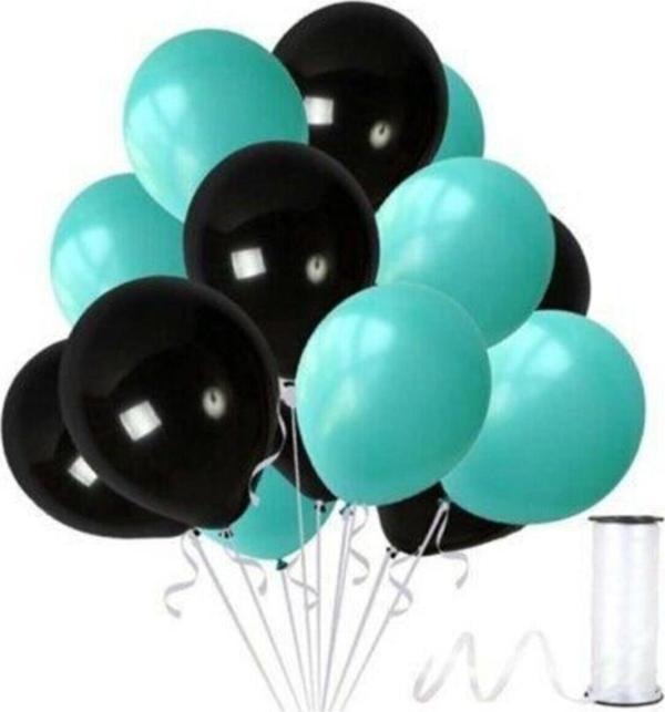 EveFix 10 Adet Mint Su Yeşili-Siyah Metalik Sedefli Balon - Image 1