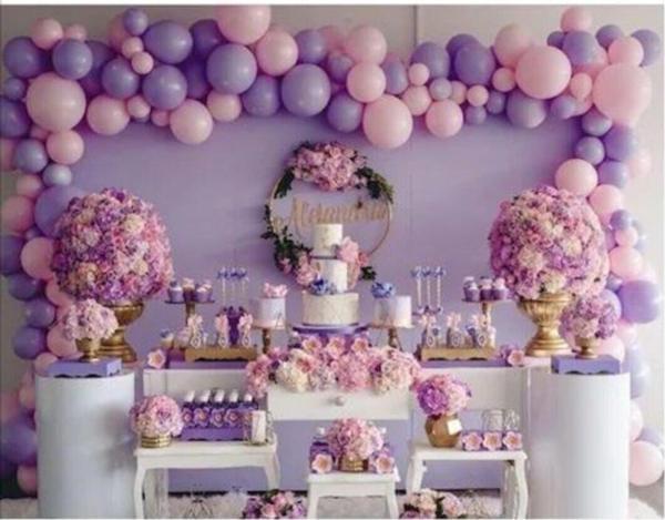 EveFix 100 Adet Metalik Pempe, Lila Balon 5Metre Balon Zinciri Konsepti-Uçan-Güzel Balon - Image 1
