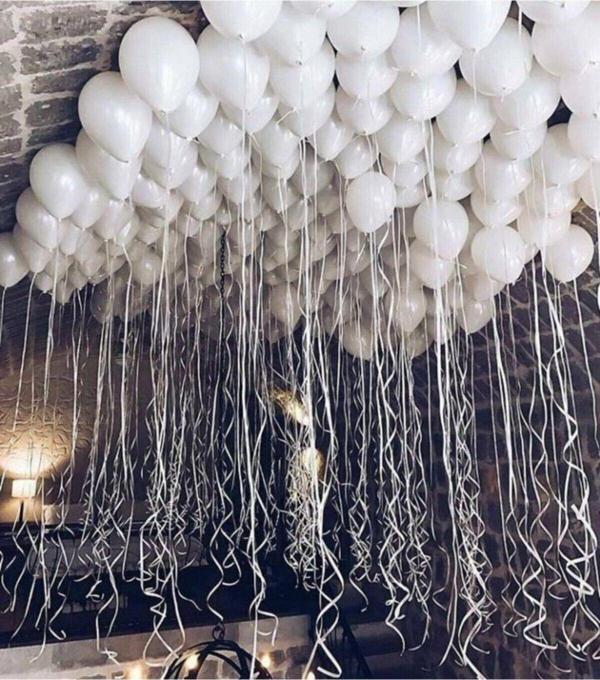 EveFix 50 Adet Beyaz Renk Metalik Lateks Balon Parti Süslemeleri Uçan Balon - Image 1