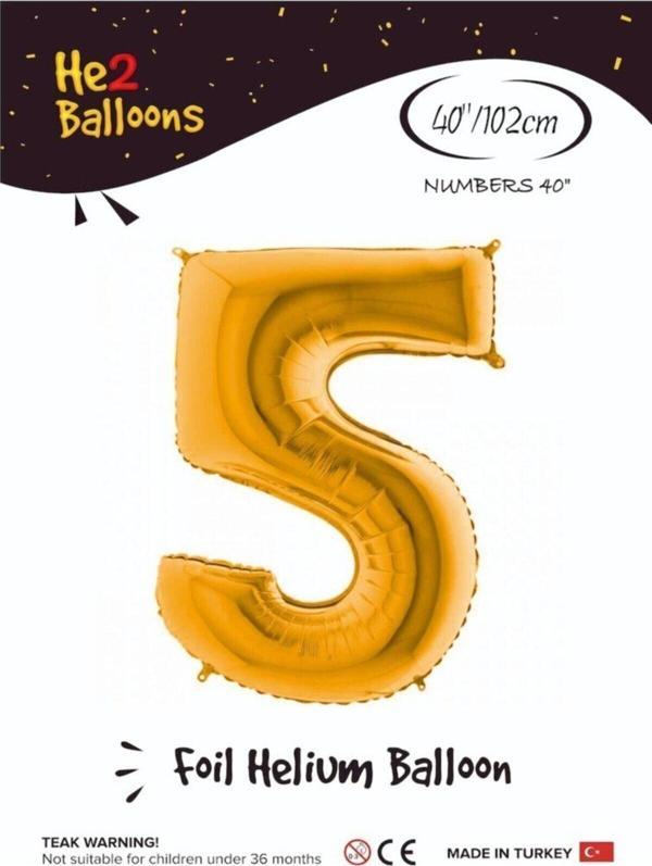 EveFix Balon 5 Rakam Altın Folyo Balon 40 Inç - Image 1
