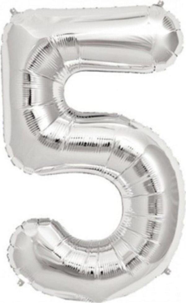 EveFix Balon 5 Rakamı Gümüş 100 Cm Folyo Balon - Image 1