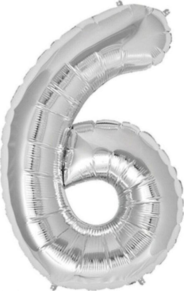EveFix Balon 6 Rakamı Gümüş 100 Cm Folyo Balon - Image 1