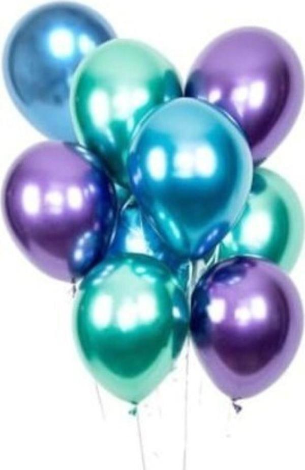 EveFix Balon Balonu Krom Balon Mavi-Yeşil-Mor Balon 30 Adet - Image 1