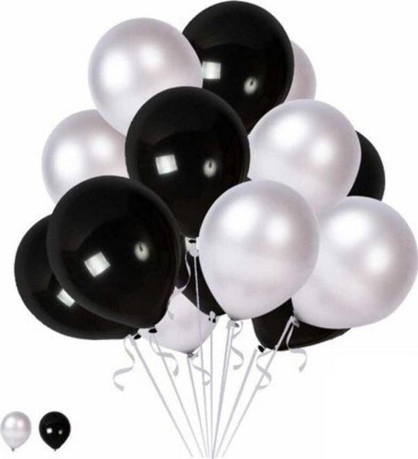 EveFix Balon Metalik Sedefli Uçan Balon Gümüş - Siyah Karışık Balon 100 Adet - Image 1