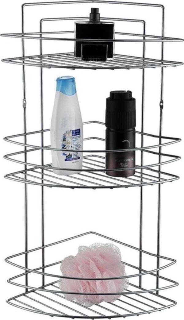 EveFix 3 Raflı Krom Banyo Rafı Şampuanlık Sabunluk Banyo Duş Düzenleyici - Image 1