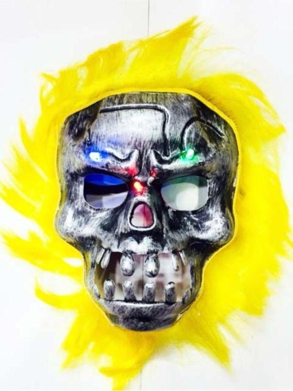 EveFix Cadılar Bayramı Halloween Işıklı Kurukafa Maske Sarı Saçlı - Image 1