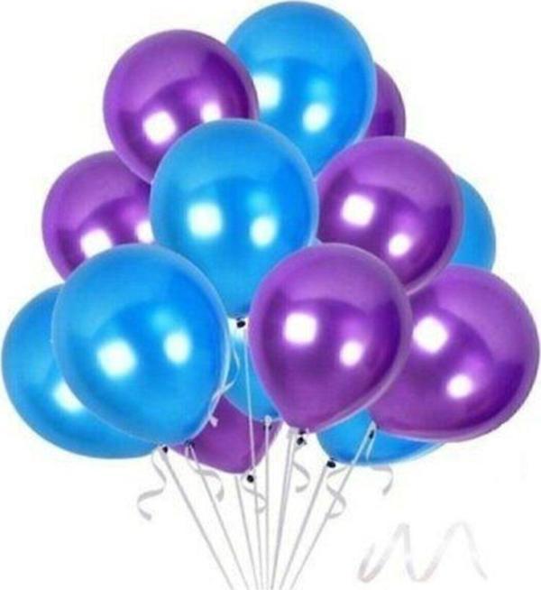 EveFix 35 Adet Metalik Sedefli Mor, Mavi Balon-Uçan- Balon - Image 1