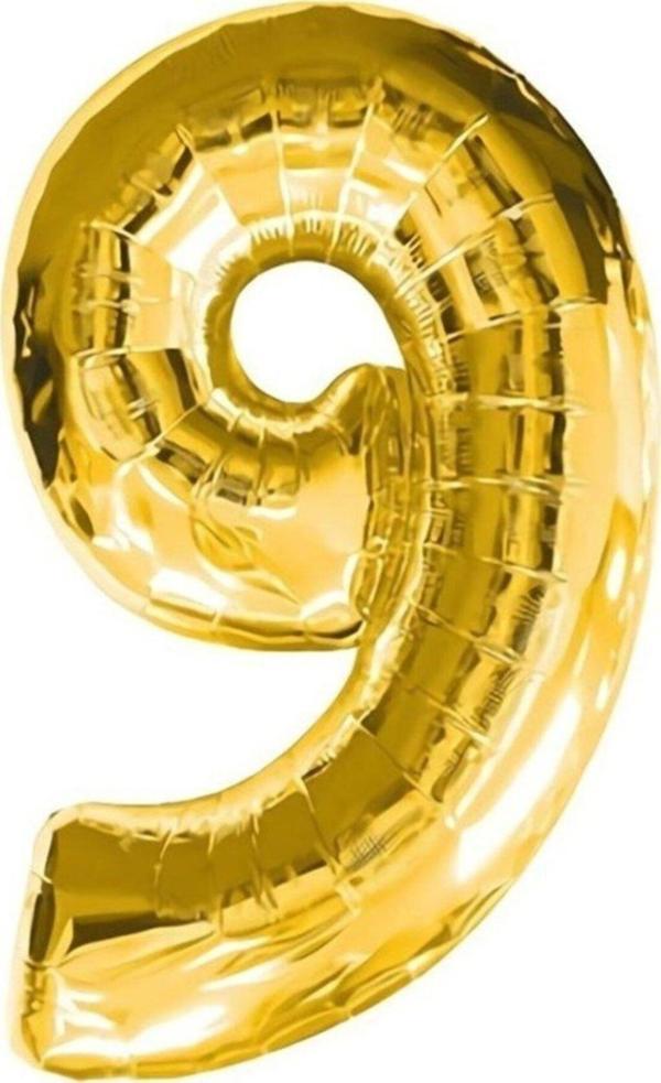 EveFix 9 (Gold) Rakam Folyo Balon - 90 Cm - Altın Folyo Rakam Balon - Image 1