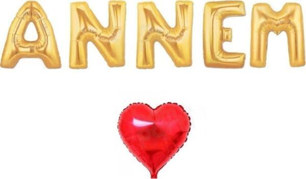 EveFix Gold Annem Folyo Balon Seti Ve Kalp Balon - Image 1