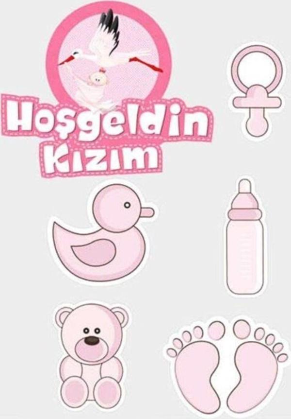 EveFix Hoşgeldin Kızım Baby Shower Sticker Etiket Seti 6 Adet - Image 1
