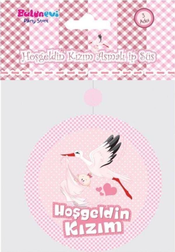 EveFix Hoşgeldin Kızım Yazılı Baby Shower Partisi Asmalı Ip Süs 3 Adet - Image 1