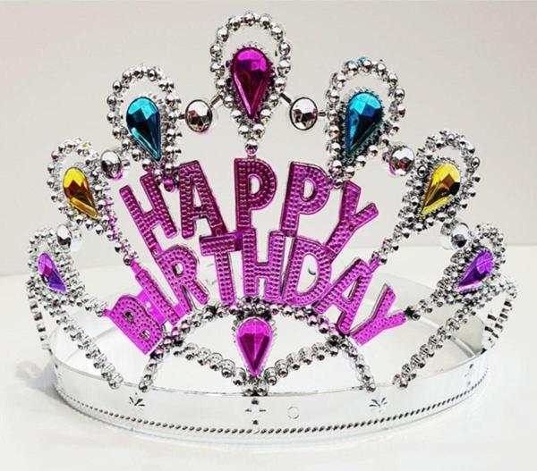 EveFix Gümüş Renk Happy Birthday Yazılı Doğum Günü Tacı 60 Cm - Image 1
