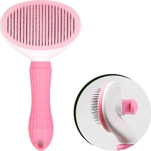 EveFix Kedi Köpek Tüy Toplayıcı Kendini Temizleyebilen Ergonomik Saplı Evcil Hayvan Tarağı Pembe - Image 1