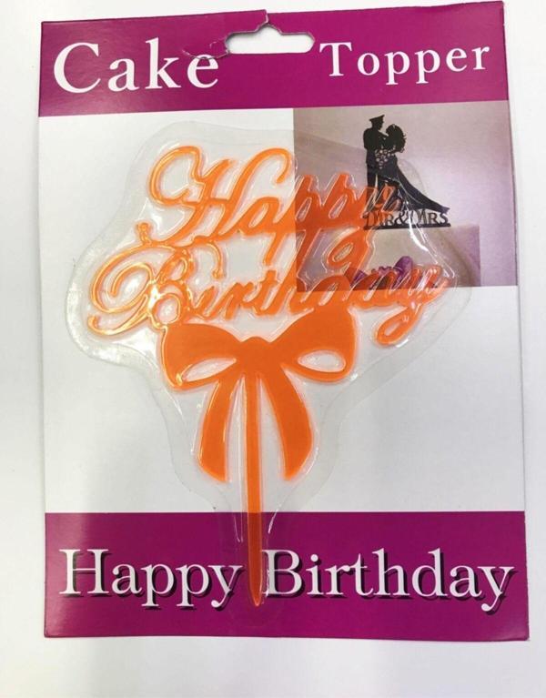 EveFix Happy Birthday Yazılı Fiyonklu Pasta Kek Çubuğu Turuncu Renk - Image 1