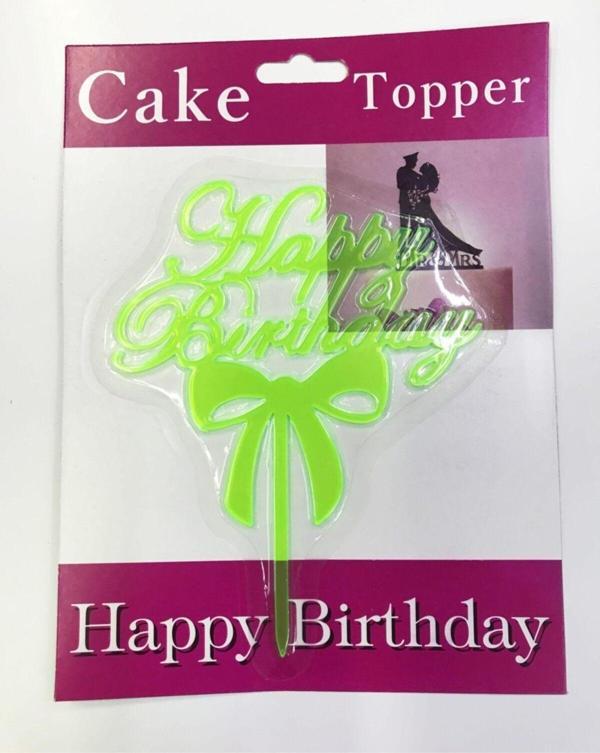 EveFix Happy Birthday Yazılı Fiyonklu Pasta Kek Çubuğu Yeşil Renk - Image 1