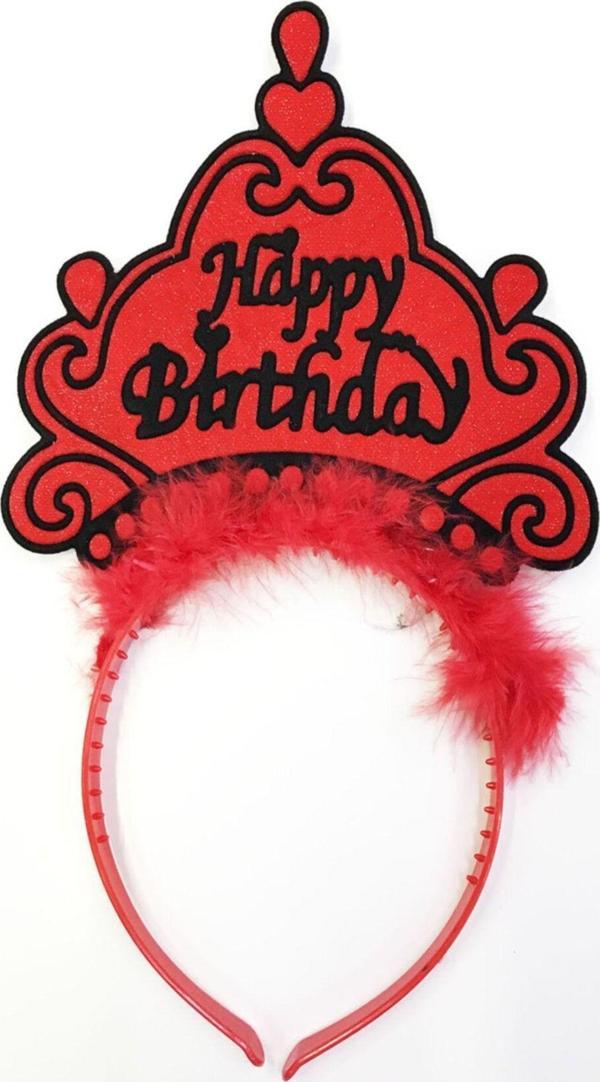 EveFix Happy Birthday Yazılı Neon Kırmızı Renk Doğum Günü Tacı - Image 1