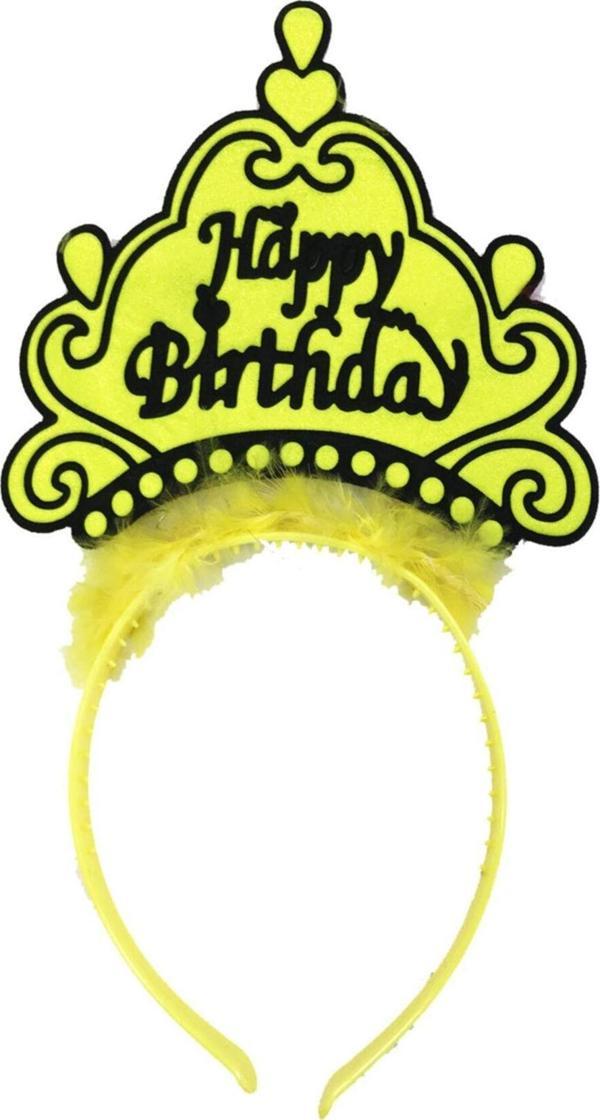 EveFix Happy Birthday Yazılı Neon Sarı Renk Doğum Günü Tacı - Image 1