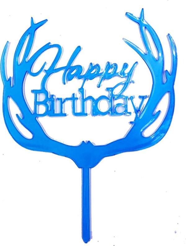 EveFix Happy Birthday Yazılı Pasta Süslemesi Kek Çubuğu Mavi Renk 13 Cm - Image 1