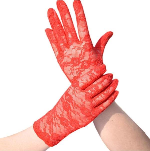 EveFix Kırmızı Renk Kısa Dantelli Eldiven - Image 1