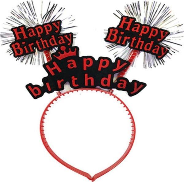 EveFix Happy Birthday Yazılı Püsküllü Neon Kırmızı Renk Doğum Günü Tacı - Image 1