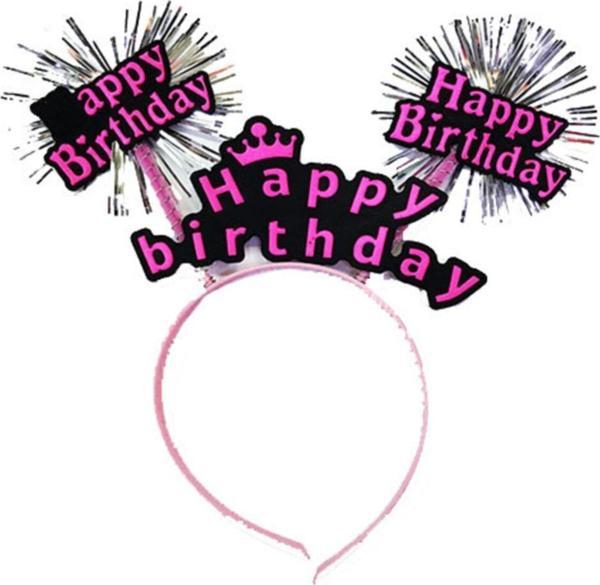EveFix Happy Birthday Yazılı Püsküllü Neon Pembe Renk Doğum Günü Tacı - Image 1