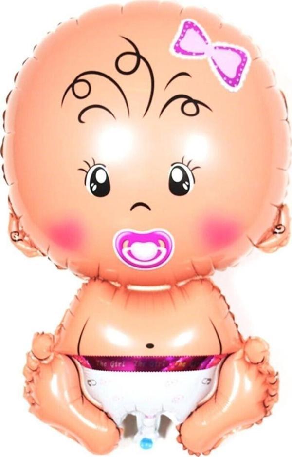EveFix Kız Bebek Figürlü Kendin Şişir Uçan Folyo Balon Pembe - Image 1