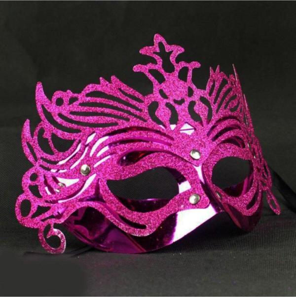 EveFix Metalik Fuşya Pembe Renk Masquerade Kelebek Simli Parti Maskesi 23X14 Cm - Image 1