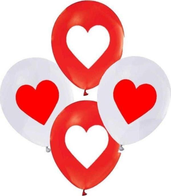 EveFix Kalp Baskılı Kırmızı Beyaz Balon 5'Li Paket - Image 1