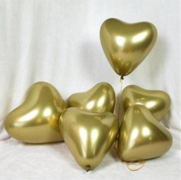 EveFix Krom Metalik Altın Kalp Balon 5'Li Paket - Image 1