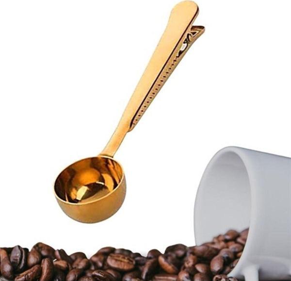 EveFix Mandallı Kahve Ölçü Kaşığı Gold Çok Fonksiyonlu Paslanmaz Çelik Kaşık - Image 1