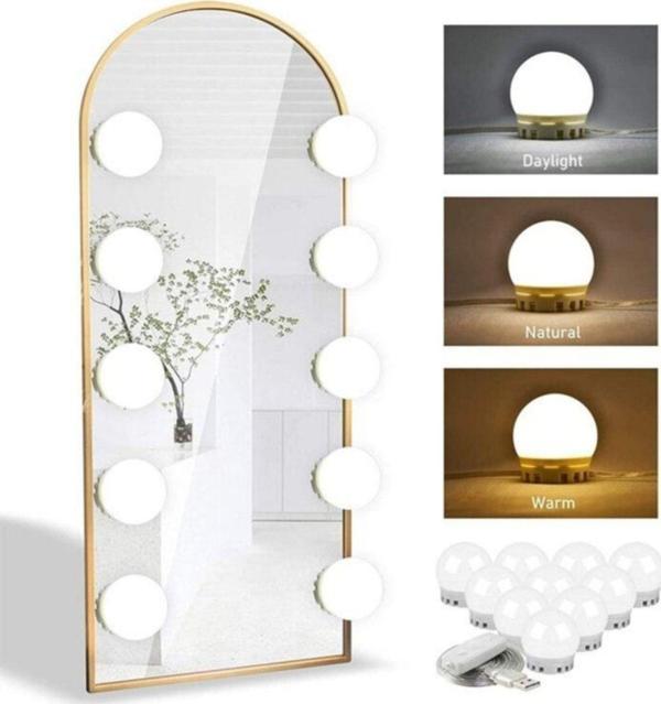 EveFix Nostalji Hollywood Tarzı 10Lu Makyaj Masası Aynası Beyaz Led Işıklı Lamba Usb - Image 1