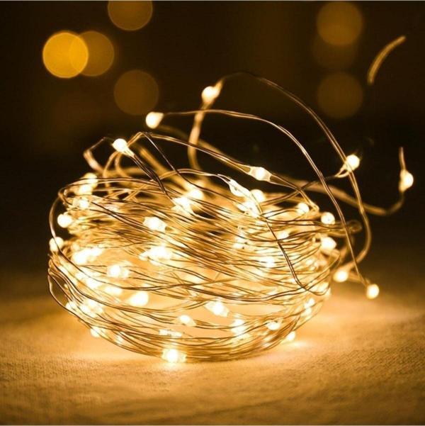EveFix Peri Led Işık 10 Metre (Sarı) Pilli Aydınlatma Şerit Led Saçak Spot Süsleme - Image 1