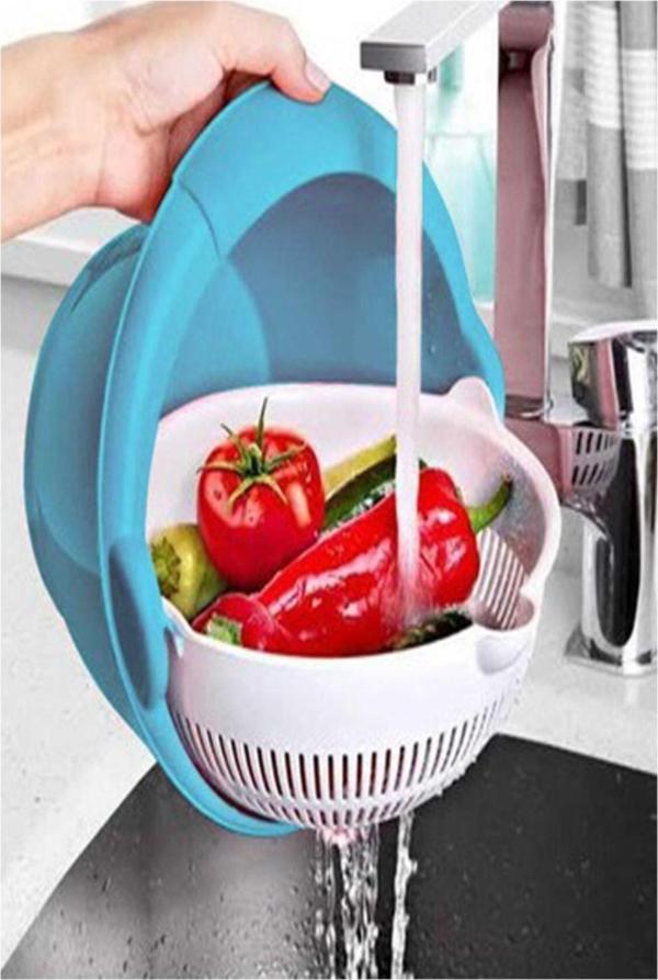 EveFix Karenda Aqua Hazneli Dönerli Süzgeç Büyük Makarna Süzgeci - Image 1