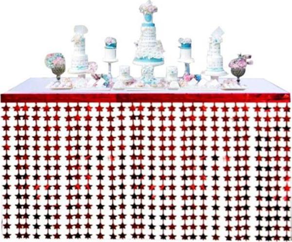 EveFix Püsküllü Işıltılı Metalize Kırmızı Yıldızlı Masa Eteği 75X360 Cm - Image 1