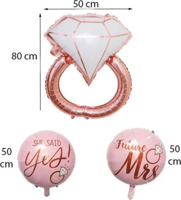 EveFix Tek Taş Yüzük Rose Gold Folyo Balon Seti - Image 1