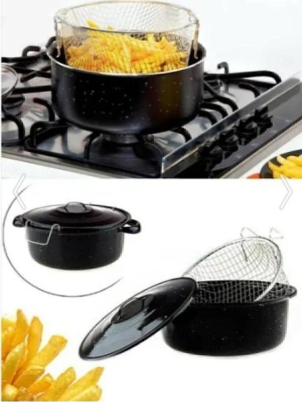 EveFix Siyah Fritöz Patates Süzgeç Sepetli Yanmaz Yapışmaz Kızartma Tenceresi - Image 1