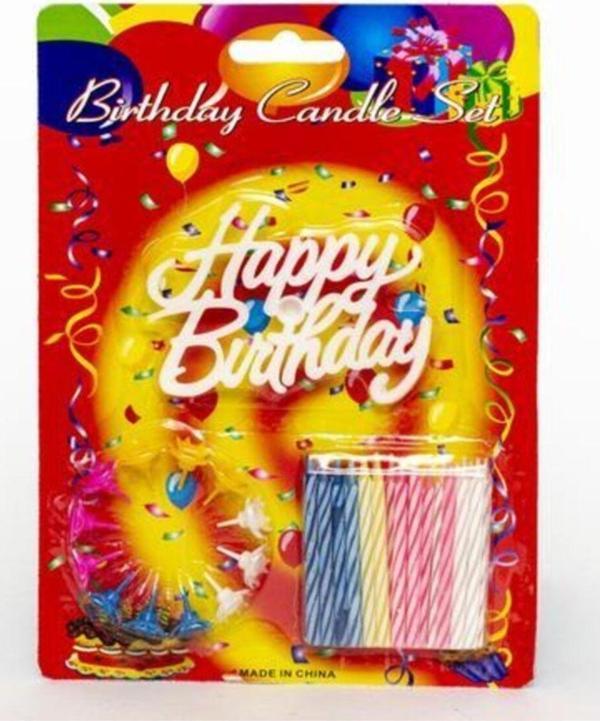 EveFix Rengarenk Mumlu Beyaz Happy Birthday Yazılı Doğum Günü Mumu 12 Adet - Image 1