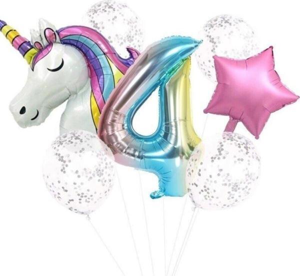 EveFix Unicorn Folyo Balon Doğum Günü Seti 4 Yaş - Image 1