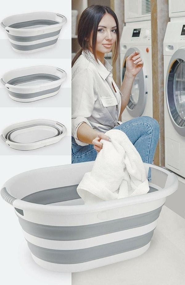 EveFix Yeni Nesil Katlanabilir Akordiyon Silikon Çamaşır Sepeti Oyuncak Kutusu 25 Lt - Gri - Image 1